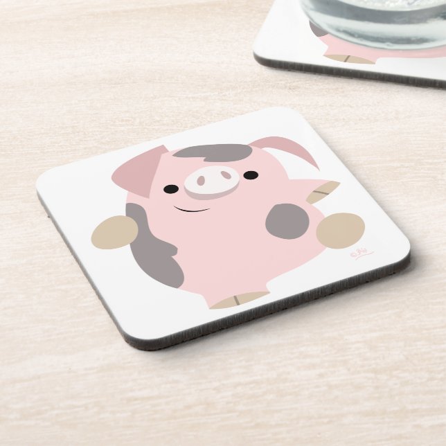 Cute Cartoon Dancing Pig Coasters Set (Left Side)