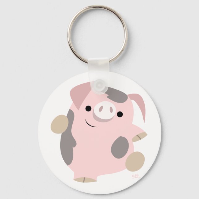Cute Cartoon Dancing Pig Keychain (Front)