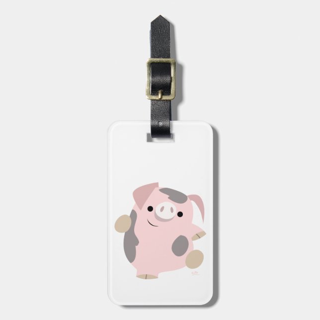 Cute Cartoon Dancing Pig Luggage Tag (Front Vertical)