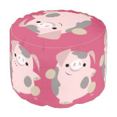 Cute Cartoon Dancing Pig Round Pouf (Angled Front)