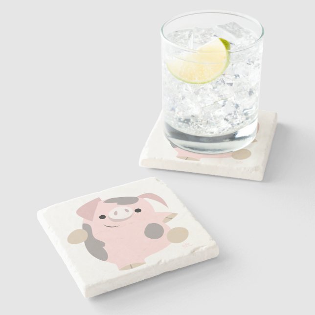 Cute Cartoon Dancing Pig Stone Coaster (Side)