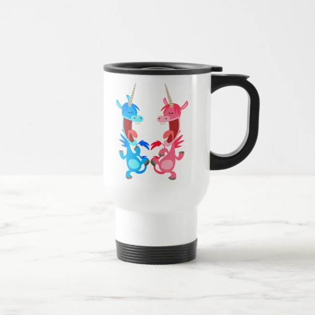 Cute Cartoon Dancing Unicorns Commuter Mug (Right)