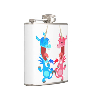 Cute Cartoon Dancing Unicorns Hip Flask