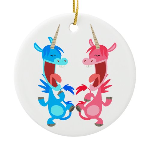Cute Cartoon Dancing Unicorns Ornament