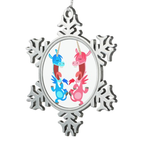 Cute Cartoon Dancing Unicorns Pewter Ornament