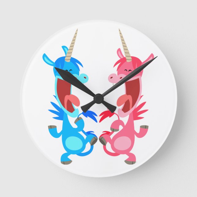 Cute Cartoon Dancing Unicorns Wall Clock (Front)
