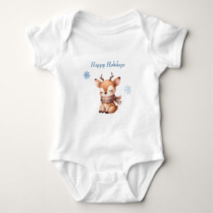 Cute Cartoon Deer in Snow Baby Bodysuit