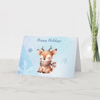 Cute Cartoon Deer in Snow