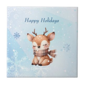 Cute Cartoon Deer in Snow