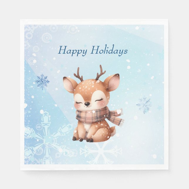 Cute Cartoon Deer in Snow Napkins (Front)