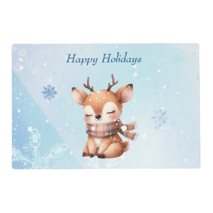 Cute Cartoon Deer in Snow Placemat