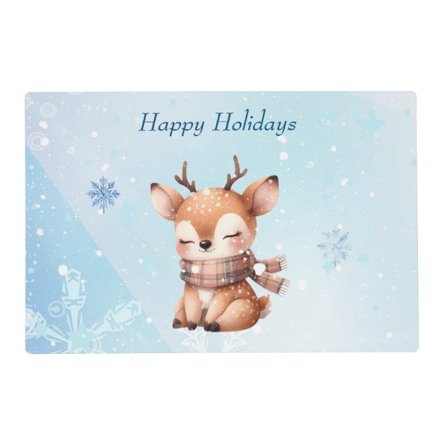 Cute Cartoon Deer in Snow Placemat (Front)