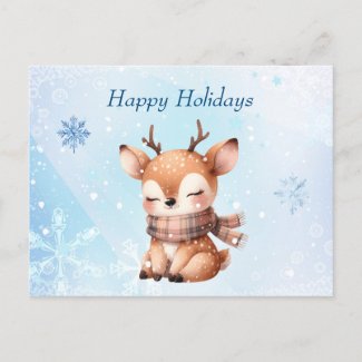 Cute Cartoon Deer in Snow