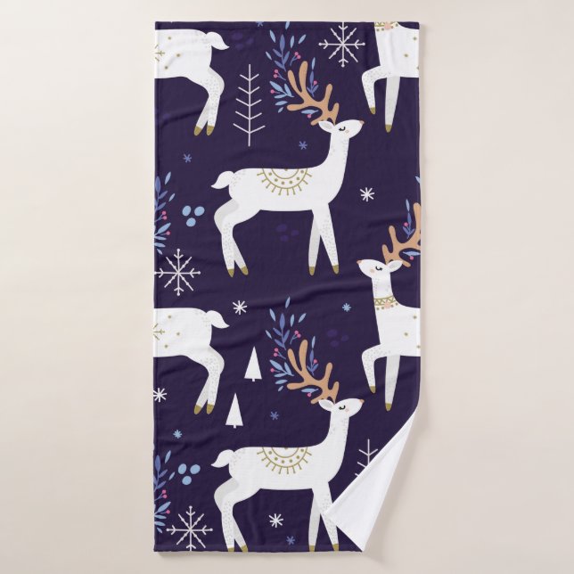 Cute cartoon deer seamless pattern, nursery backgr bath towel (Bath Towel)