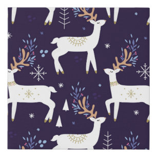 Cute cartoon deer seamless pattern, nursery backgr faux canvas print
