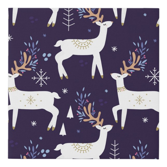 Cute cartoon deer seamless pattern, nursery backgr faux canvas print (Front)