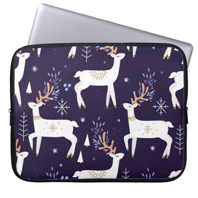 Cute cartoon deer seamless pattern, nursery backgr laptop sleeve (Front)