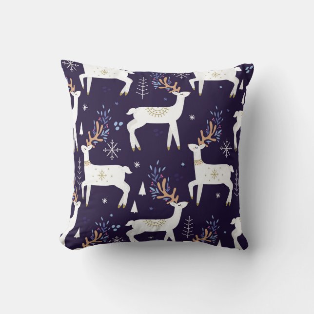 Cute cartoon deer seamless pattern, nursery backgr throw pillow (Front)