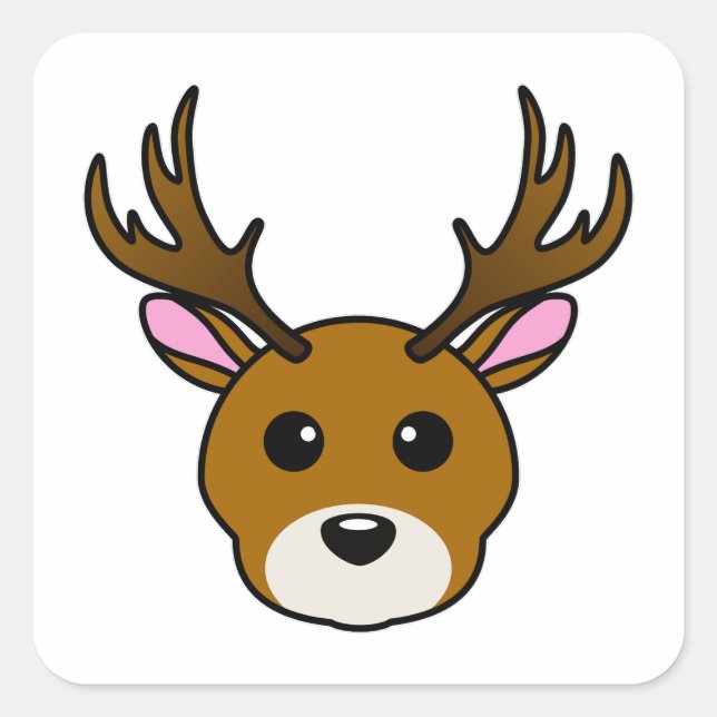 Cute Cartoon Deer Square Sticker (Front)
