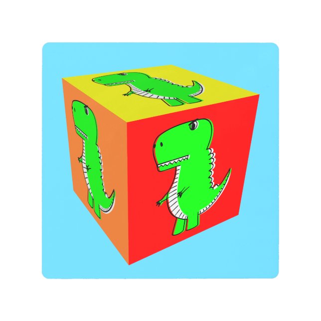 Cute Cartoon Dino Cube Art (Front)