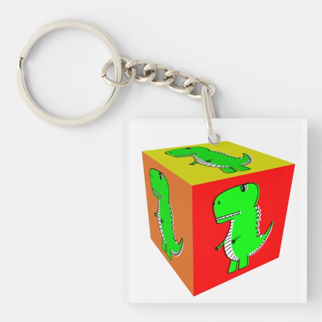 Cute Cartoon Dino Cube Art Keychain (Front)