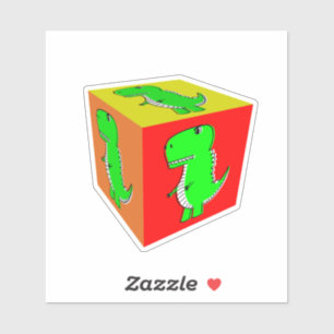 Cute Cartoon Dino Cube Art Sticker