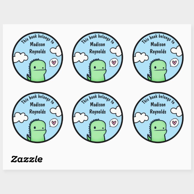 Cute Cartoon Dino w/ Your Name Bookplate (Sheet)