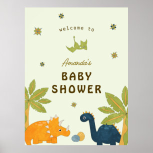 Cute Cartoon Dinosaur Baby Shower  Poster