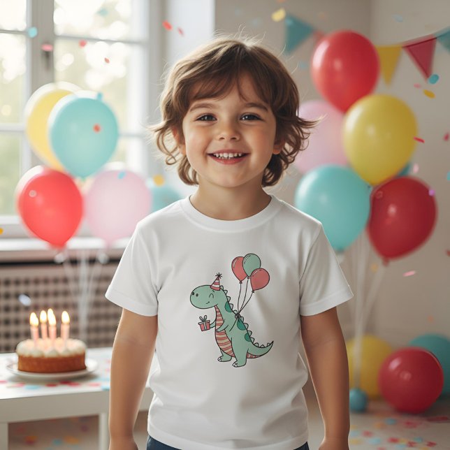 Cute Cartoon Dinosaur Birthday Design T-Shirt ("Cute Cartoon Dinosaur Birthday T-Shirt  Fun and Colorful Tee Perfect for Kids’ Birthday Celebration)