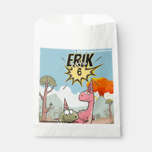 Cute Cartoon Dinosaur Birthday  Favor Bag (Front)