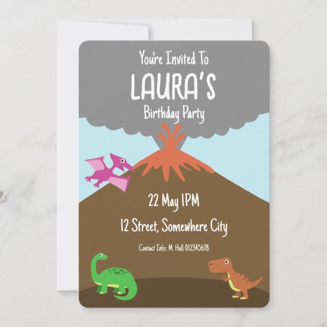 Cute Cartoon Dinosaur Birthday Invitation Card (Front)