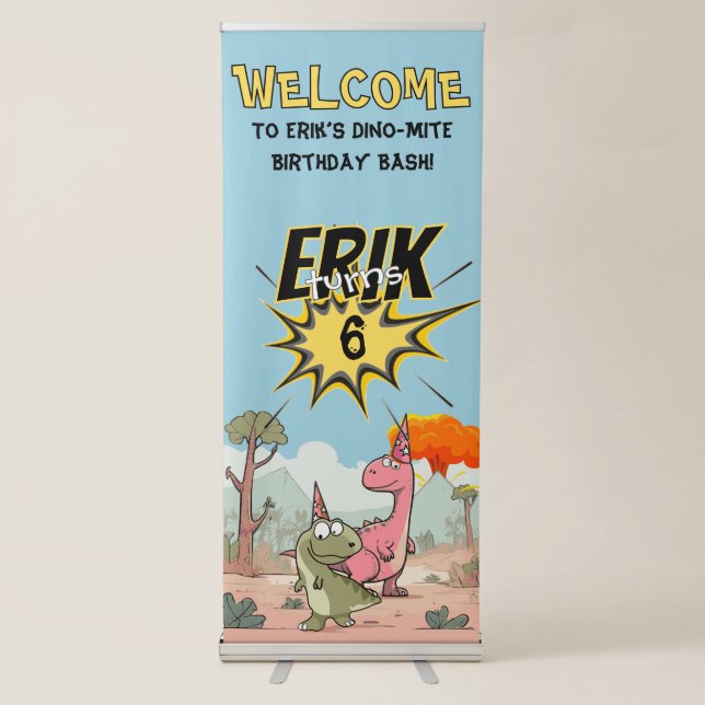 Cute Cartoon Dinosaur Birthday  Retractable Banner (Front)