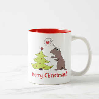 Cute Cartoon Dinosaur Christmas Two-Tone Coffee Mug