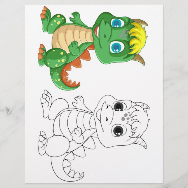 Cute Cartoon dinosaur coloring page (Front)