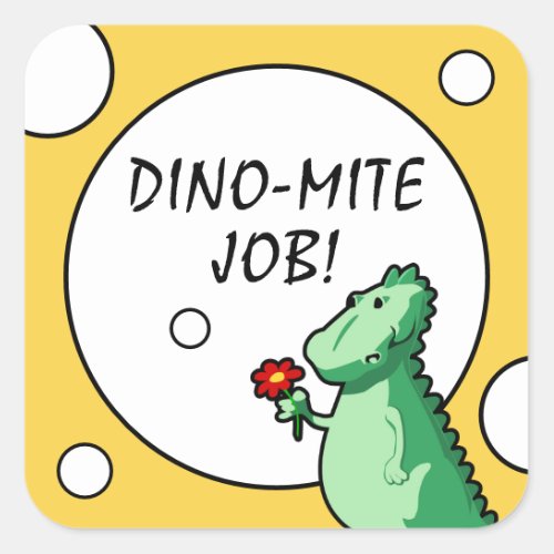 Cute Cartoon Dinosaur Dino Mite Job Kids Reward Square Sticker