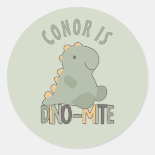 Cute Cartoon Dinosaur Dino_Mite Personalized Classic Round Sticker