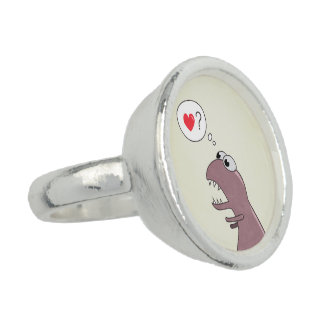 Cute Cartoon Dinosaur In Love Ring