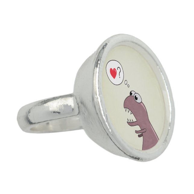 Cute Cartoon Dinosaur In Love Ring (Side)
