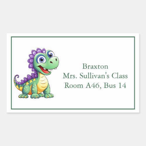 Cute Cartoon Dinosaur Kids Nametag Rectangular Sticker