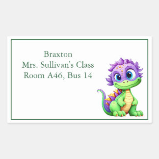 Cute Cartoon Dinosaur Kid's Nametag Rectangular Sticker