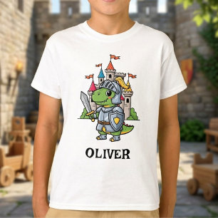 Cute Cartoon Dinosaur Knight in Armor T-Shirt