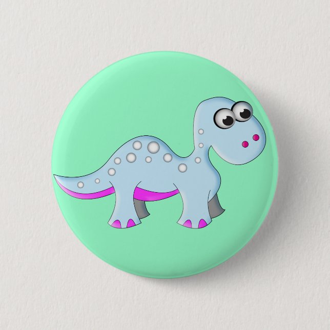 Cute Cartoon Dinosaur Pinback Button (Front)