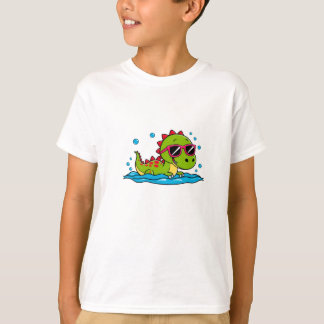 Cute Cartoon Dinosaur Swimming with Sunglasses T-Shirt