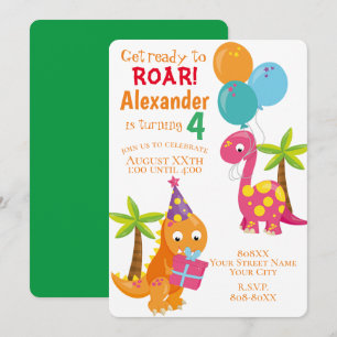 Cute Cartoon Dinosaur Theme Party Invitation