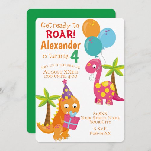 Cute Cartoon Dinosaur Theme Party Invitation