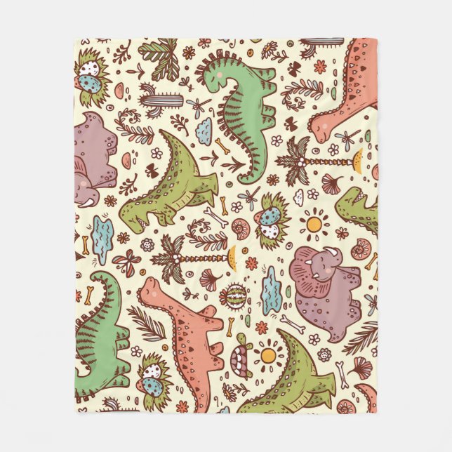 Cute Cartoon Dinosaur Vintage Pattern Fleece Blanket (Front)