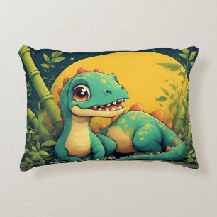 Cute Cartoon Dinosaur with Bamboo Accent Pillow