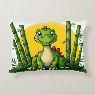 Cute Cartoon Dinosaur with Bamboo Accent Pillow