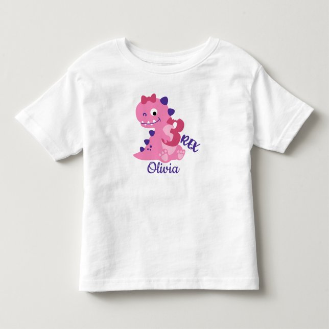 Cute Cartoon Dinosaurs 3rd Birthday Girl Toddler T-shirt (Front)