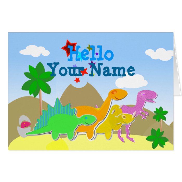 Cute Cartoon Dinosaurs Hello Card